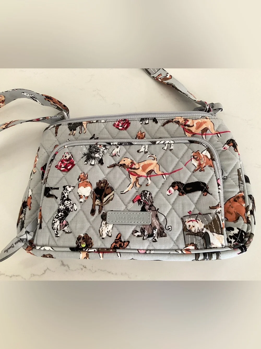 Vera Bradley Dog Show Hipster Quilted Gray Crossbody Bag with Dog Print - Picture 3 of 8